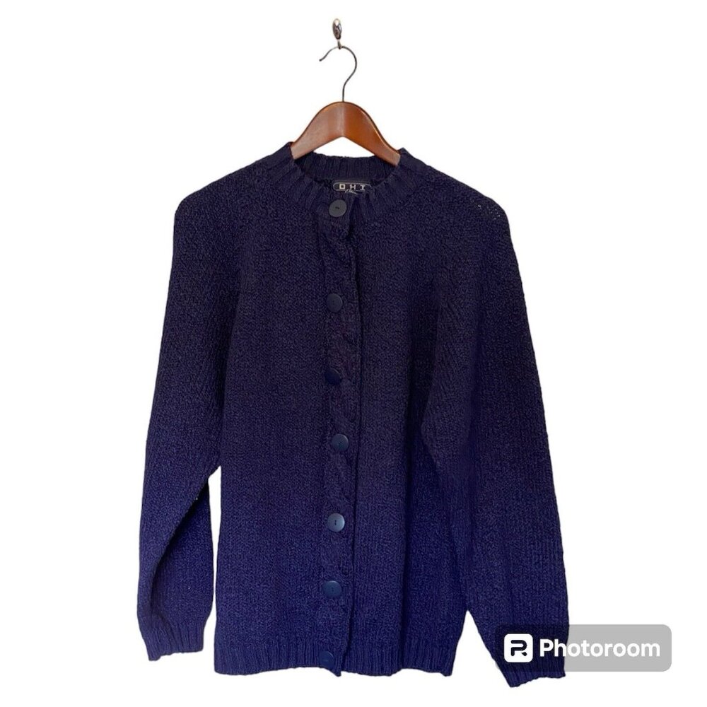 OHI Blue /Purplish Women's L Cardigan 7 Button Sweater Button Up
